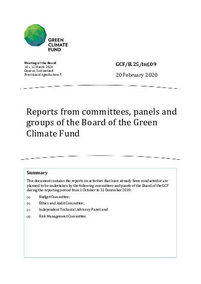 Download Reports from committees, panels and groups of the Board of the Green Climate Fund Document cover for Reports from committees, panels and groups of the Board of the Green Climate Fund