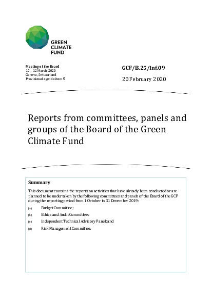 Document cover for Reports from committees, panels and groups of the Board of the Green Climate Fund