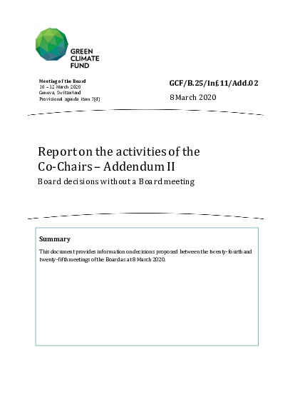 Document cover for Report on the activities of the Co-Chairs – Addendum II: Board decisions without a Board meeting