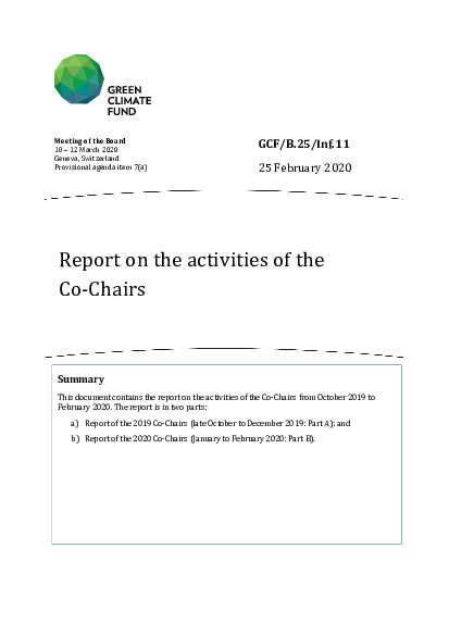 Document cover for Report on the activities of the Co-Chairs