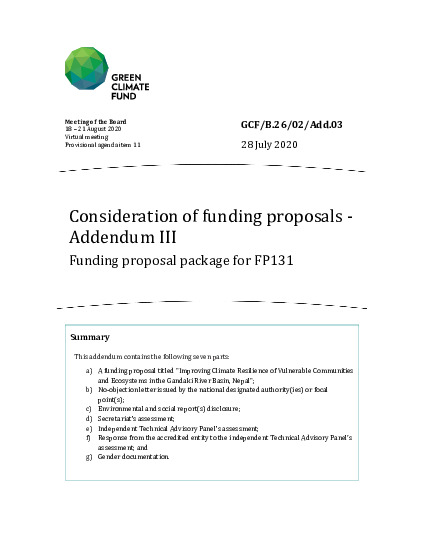 Document cover for Consideration of funding proposals - Addendum III Funding proposal package for FP131