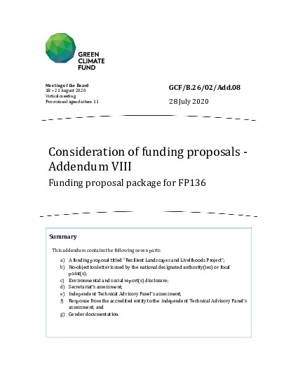 Document cover for Consideration of funding proposals - Addendum VIII Funding proposal package for FP136