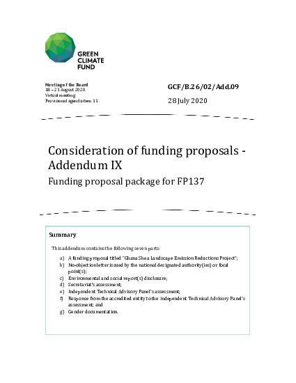 Document cover for Consideration of funding proposals - Addendum IX Funding proposal package for FP137
