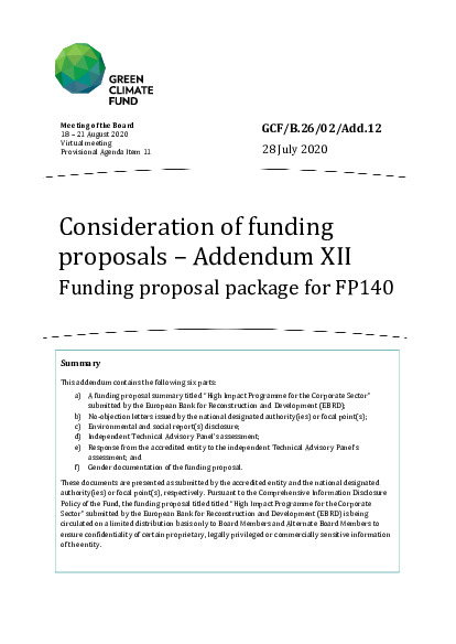 Document cover for Consideration of funding proposals - Addendum XII Funding proposal package for FP140