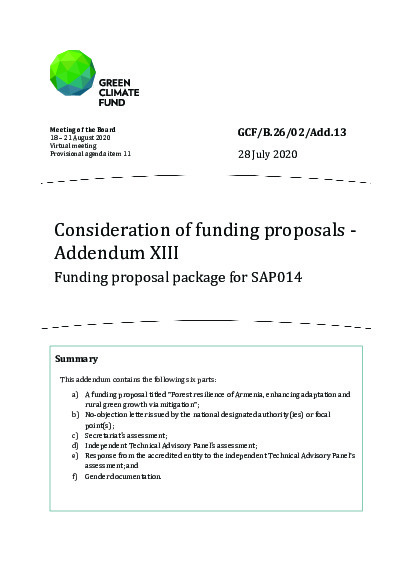 Document cover for Consideration of funding proposals - Addendum XIII Funding proposal package for SAP014