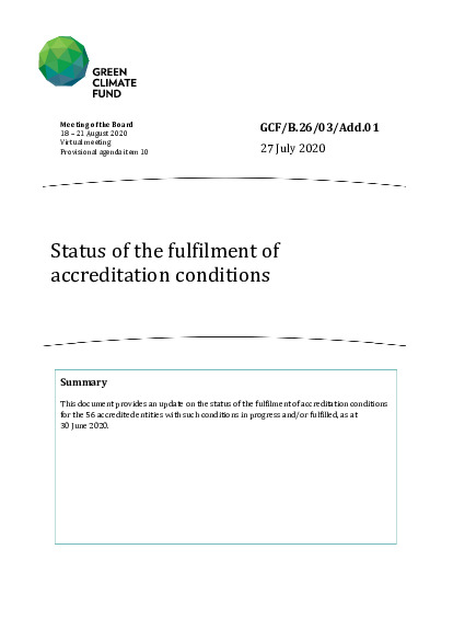 Document cover for Status of the fulfilment of accreditation conditions