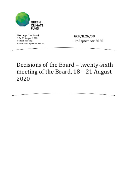 Document cover for Decisions of the Board – twenty-sixth meeting of the Board, 18 – 21 August 2020