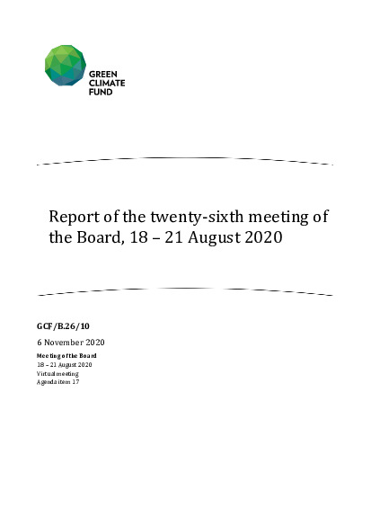 Document cover for Report of the twenty-sixth meeting of the Board, 18 – 21 August 2020 