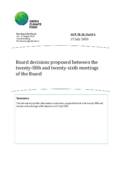 Document cover for Board decisions proposed between the twenty-fifth and twenty-sixth meetings of the Board