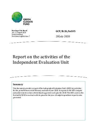 Document cover for Report on the activities of the Independent Evaluation Unit