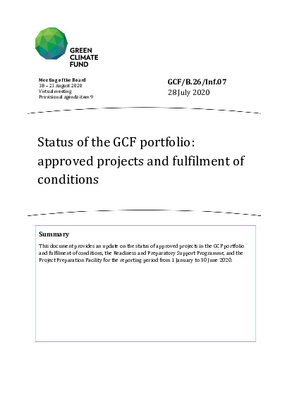 Document cover for Status of the GCF portfolio: approved projects and fulfilment of conditions 