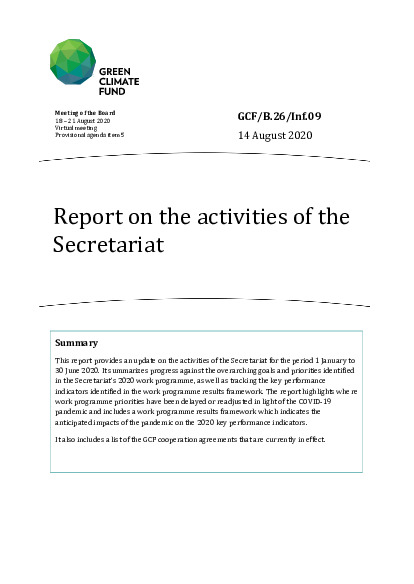 Document cover for Report on the activities of the Secretariat