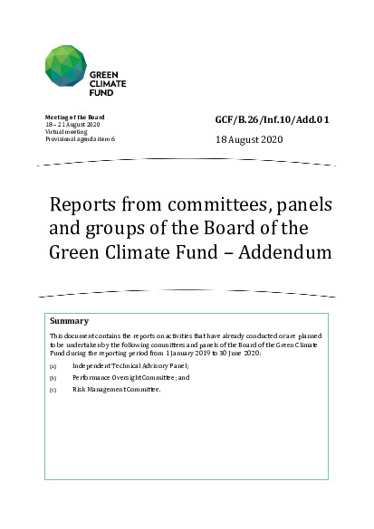 Document cover for Reports from committees, panels and groups of the Board of the Green Climate Fund – Addendum 