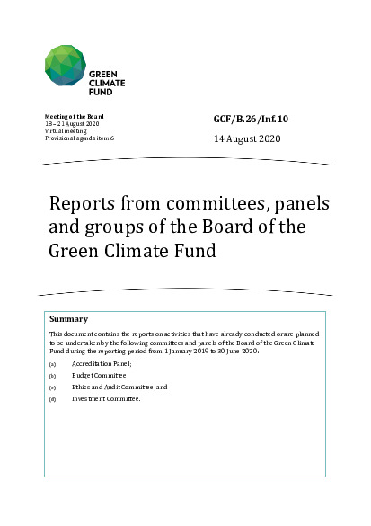 Document cover for Reports from committees, panels and groups of the Board of the Green Climate Fund