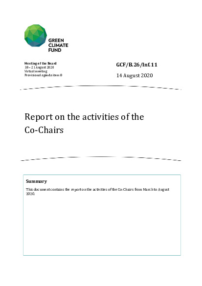 Document cover for Report on the activities of the Co-Chairs