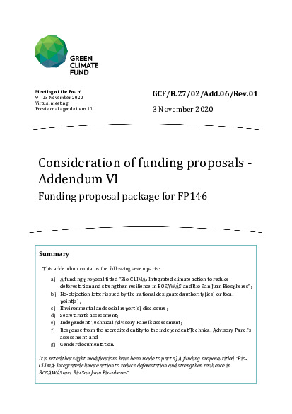Document cover for Consideration of funding proposals - Addendum VI Funding proposal package for FP146
