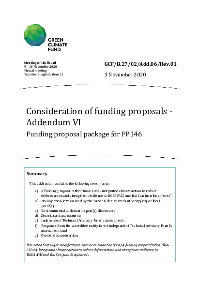 Gcf B 27 02 Add 06 Rev 01 Consideration Of Funding Proposals Addendum Vi Funding Proposal Package For Fp146 Green Climate Fund