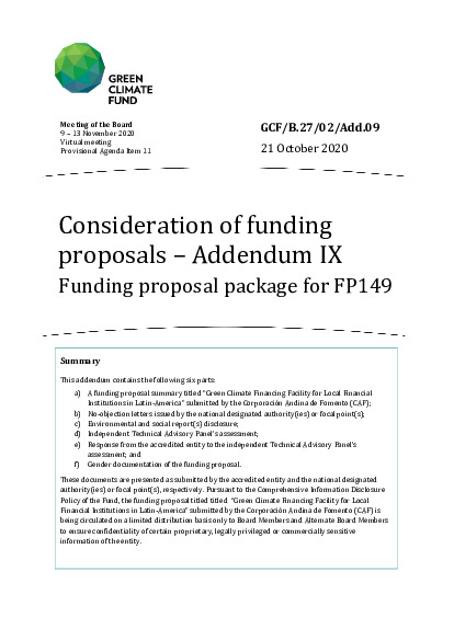 Document cover for Consideration of funding proposals – Addendum IX Funding proposal package for FP149