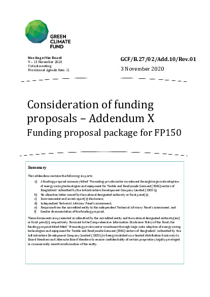 Document cover for Consideration of funding proposals – Addendum X: Funding proposal package for FP150