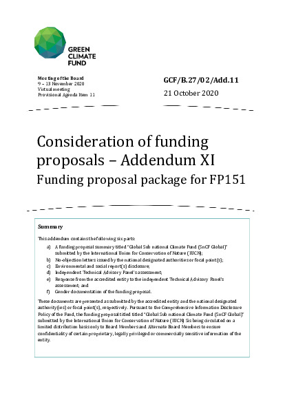 Document cover for Consideration of funding proposals – Addendum XI Funding proposal package for FP151