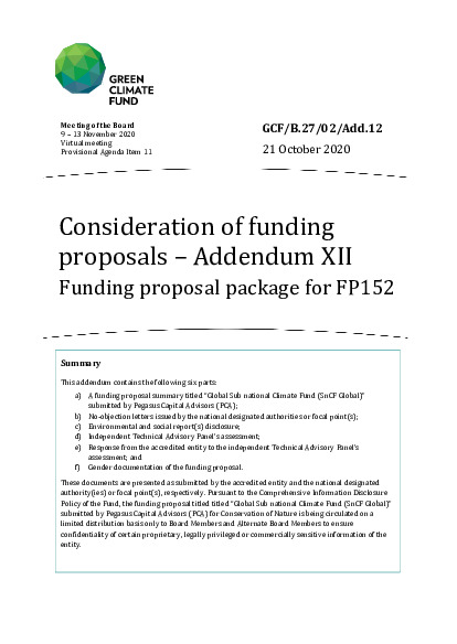 Document cover for Consideration of funding proposals – Addendum XII Funding proposal package for FP152