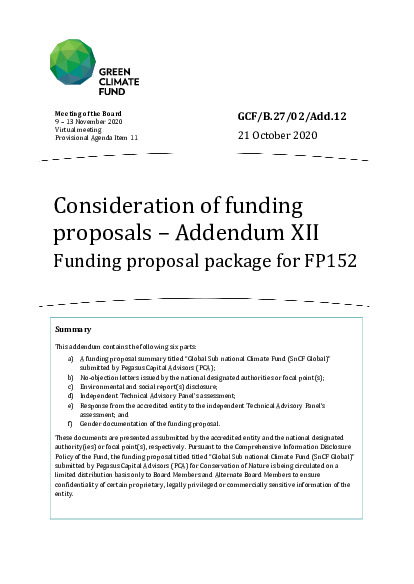 Download Consideration of funding proposals – Addendum XII Funding proposal package for FP152 Document cover for Consideration of funding proposals – Addendum XII Funding proposal package for FP152