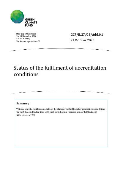 Document cover for Status of the fulfilment of accreditation conditions 