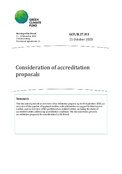 Document cover for Consideration of accreditation proposals