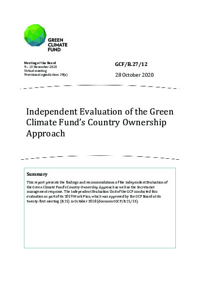 Document cover for Independent Evaluation of the Green Climate Fund’s Country Ownership Approach 