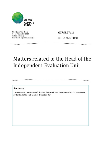 Document cover for Matters related to the Head of the Independent Evaluation Unit