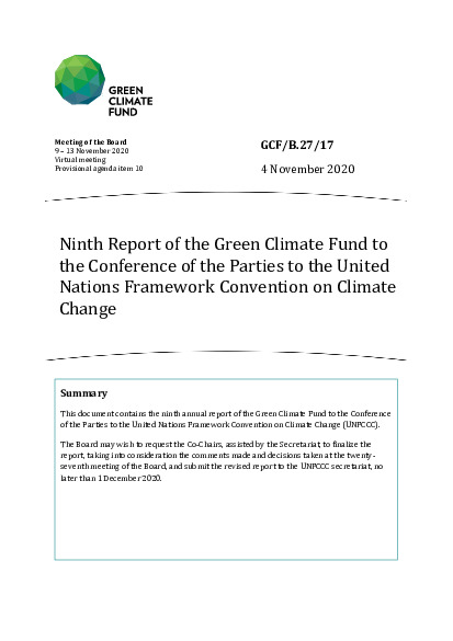 Document cover for Ninth Report of the Green Climate Fund to the Conference of the Parties to the United Nations Framework Convention on Climate Change