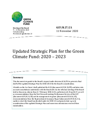 Document cover for Updated Strategic Plan for the Green Climate Fund: 2020 – 2023