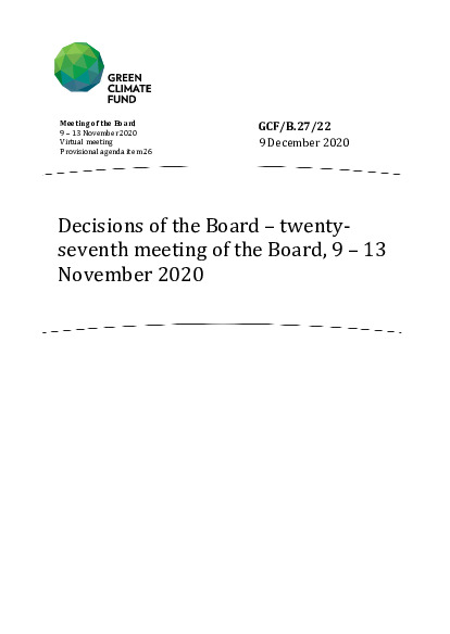 Document cover for Decisions of the Board – twenty-seventh meeting of the Board, 9 – 13 November 2020 
