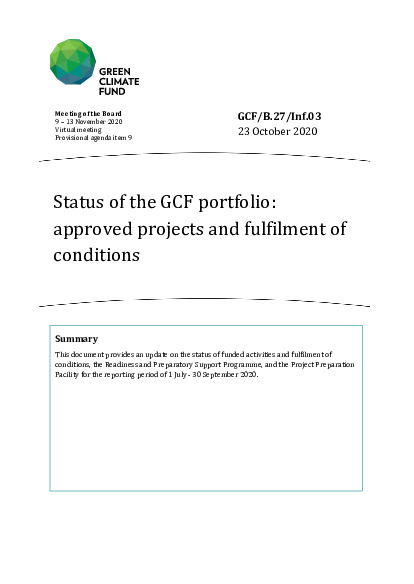 Document cover for Status of the GCF portfolio: approved projects and fulfilment of conditions 