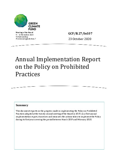 Document cover for Annual Implementation Report on the Policy on Prohibited Practices