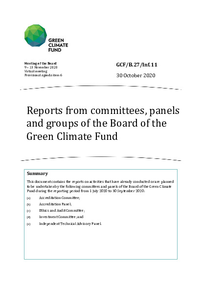 Document cover for Reports from committees, panels and groups of the Board of the Green Climate Fund 