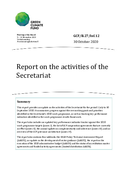 Document cover for Report on the activities of the Secretariat