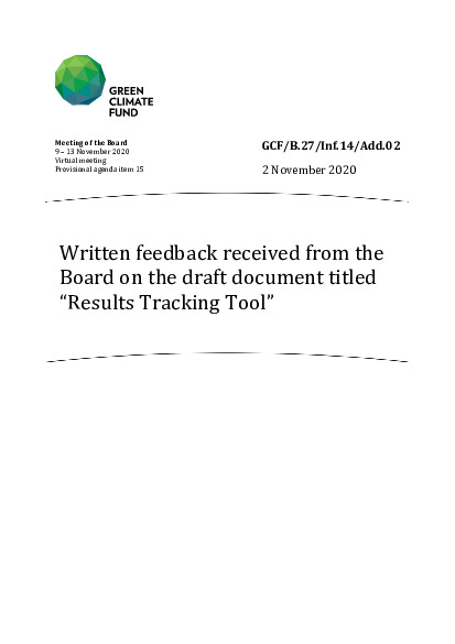 Download Written feedback received from the Board on the draft document titled “Results Tracking Tool” Document cover for Written feedback received from the Board on the draft document titled “Results Tracking Tool”