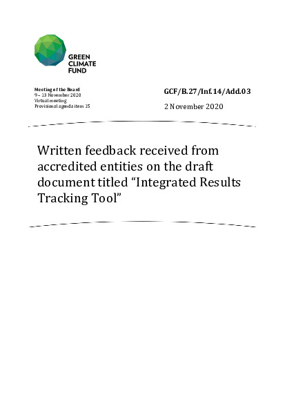 Document cover for Written feedback received from accredited entities on the draft document titled “Integrated Results Tracking Tool” 