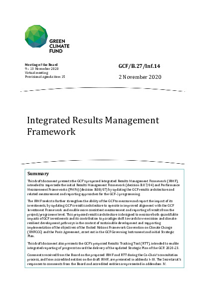 Document cover for Integrated Results Management Framework 
