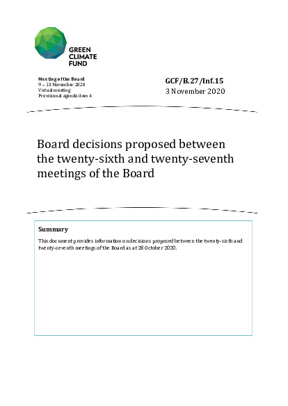 Document cover for Board decisions proposed between the twenty-sixth and twenty-seventh meetings of the Board
