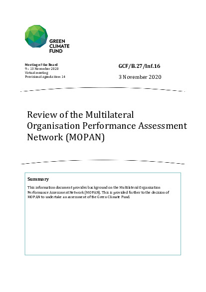 Document cover for Review of the Multilateral Organisation Performance Assessment Network (MOPAN) 