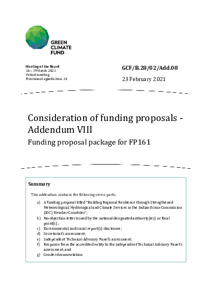 Document cover for Consideration of funding proposals - Addendum VIII: Funding proposal package for FP161
