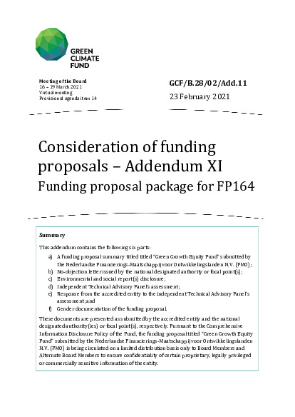 Document cover for Consideration of funding proposals – Addendum XI: Funding proposal package for FP164