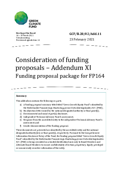 Download Consideration of funding proposals – Addendum XI: Funding proposal package for FP164 Document cover for Consideration of funding proposals – Addendum XI: Funding proposal package for FP164