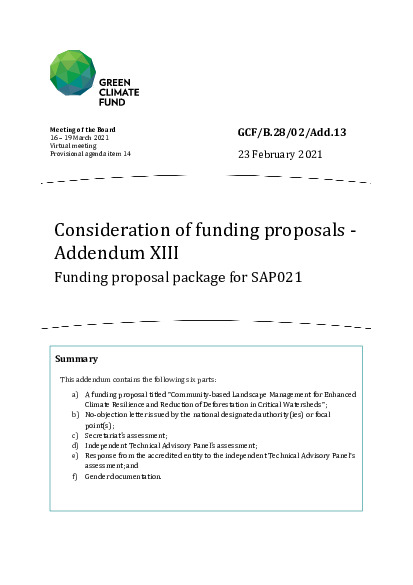 Document cover for Consideration of funding proposals - Addendum XIII: Funding proposal package for SAP021