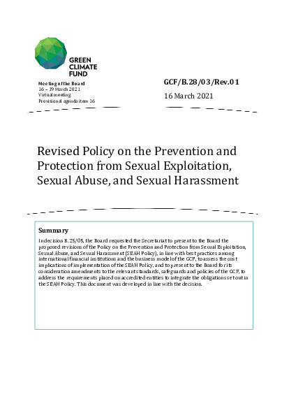 Document cover for Revised Policy on the Prevention and Protection from Sexual Exploitation, Sexual Abuse, and Sexual Harassment