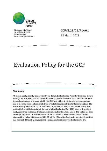 Document cover for Evaluation Policy for the GCF 