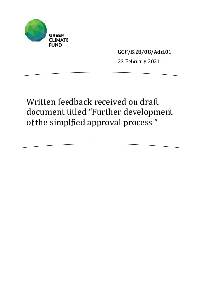 Document cover for Written feedback received on draft document titled “Further development of the simplified approval process” 