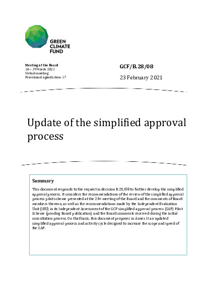 Document cover for Update of the simplified approval process